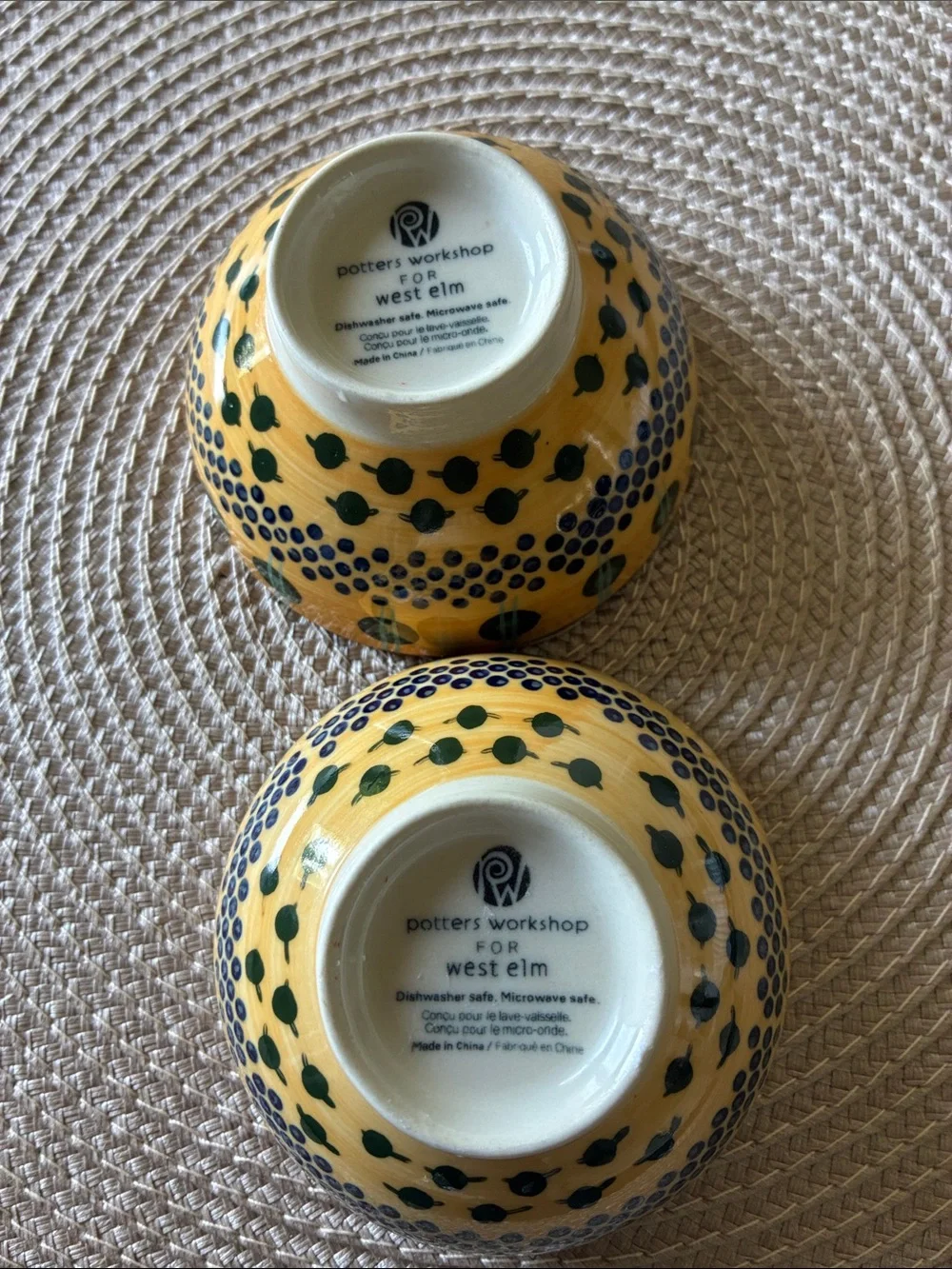 West Elm: Potters Workshop Ceramic Yellow Dot Pattern Pinch Bowls - Set of 2